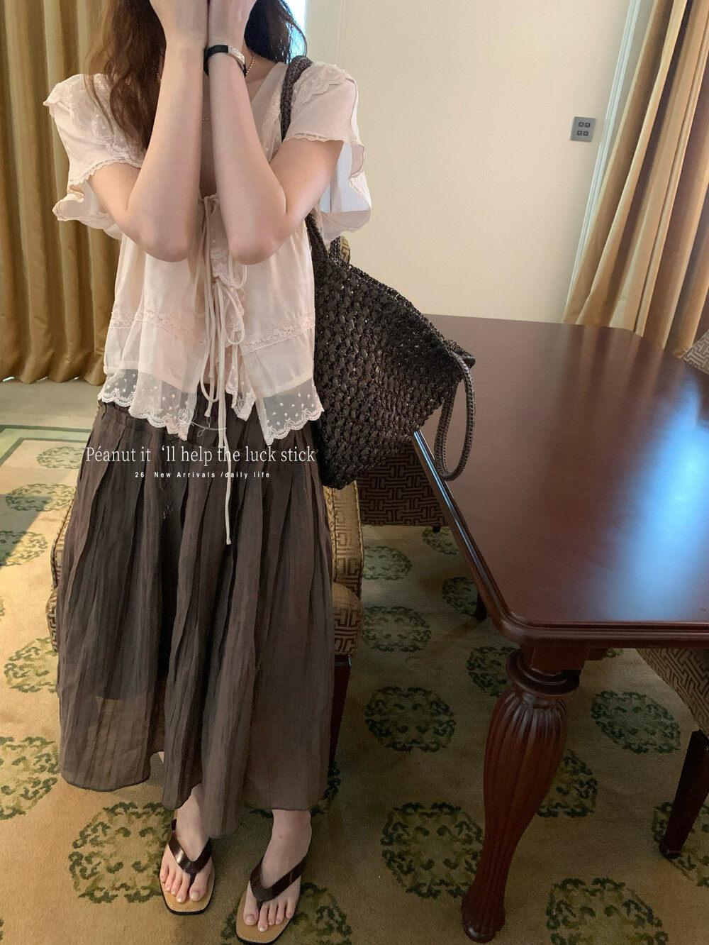 2026夏韩系简约复古文艺小清新高腰半身裙女中长款褶皱肌理感半裙