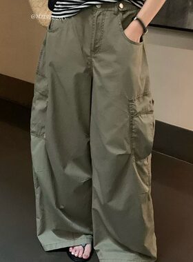 韩系MZI潮酷帅腰头铆钉设计双侧大口袋中性高腰休闲裤工装裤夏装