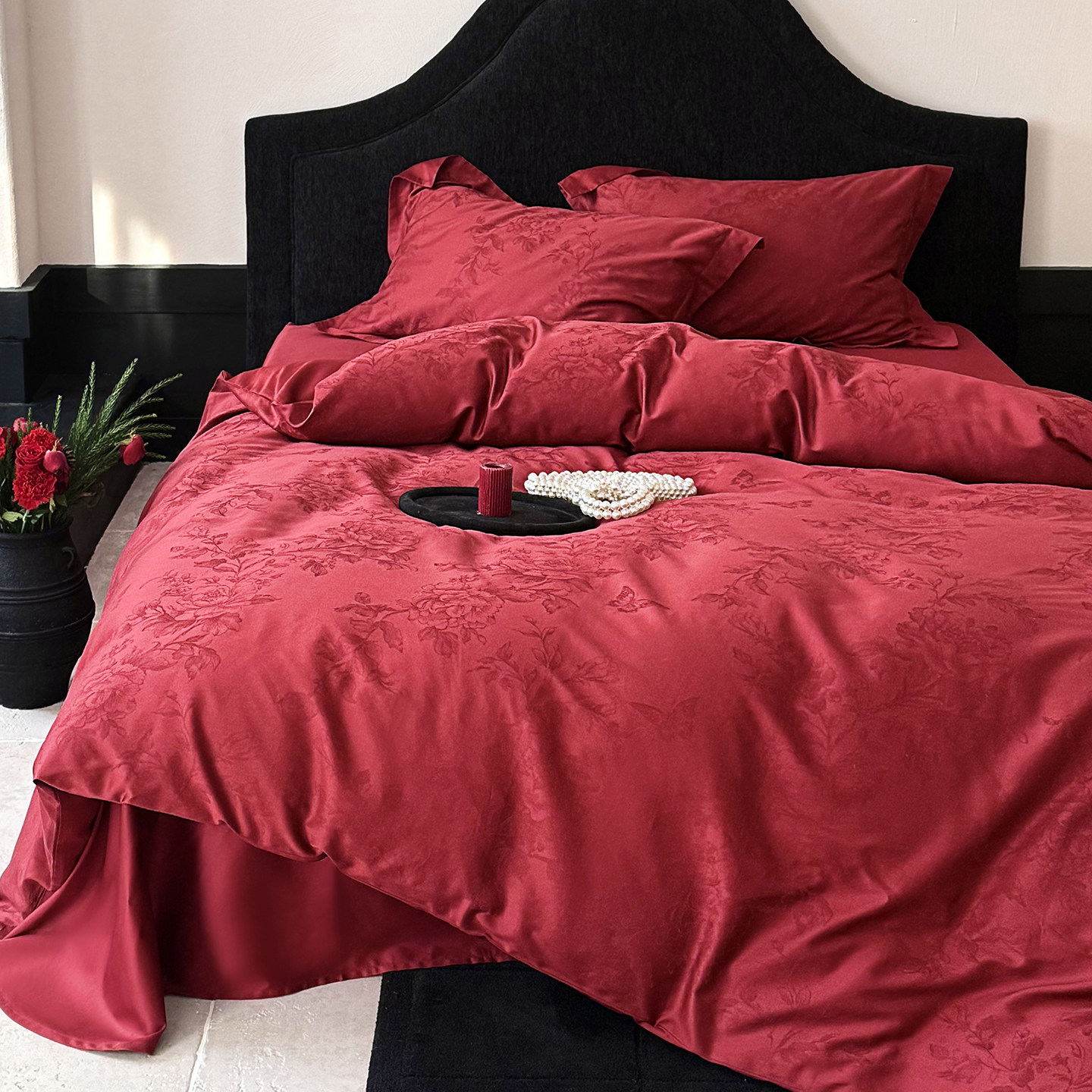 坤花家纺轻奢风婚庆四件套100S纯棉被套红色结婚喜被陪嫁床单床品,床上用品,婚庆床品套件,淘宝优惠券,粉丝福利购,淘宝优惠卷