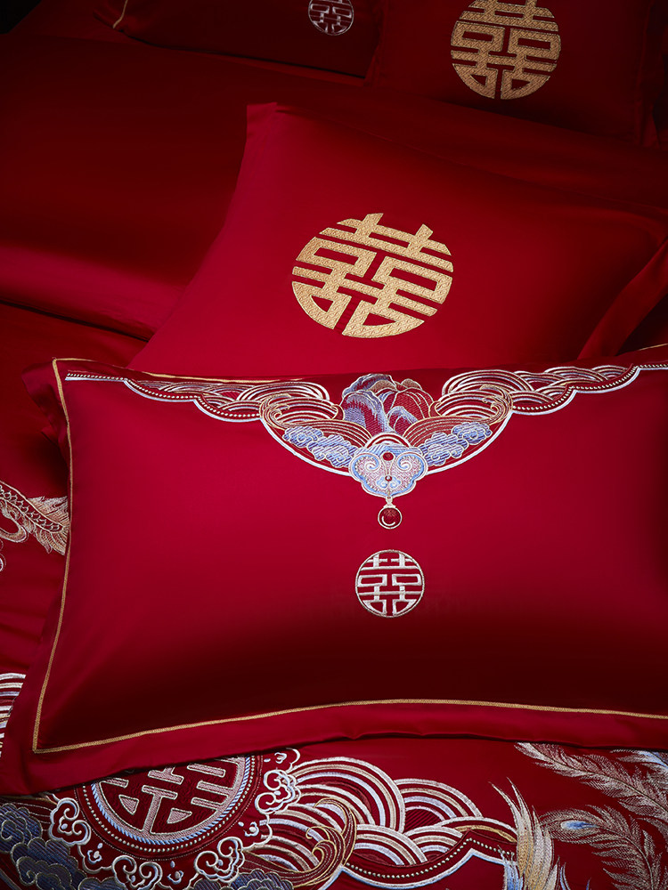 HIGH-END DRAGON AND PHOENIX WEDDING FOUR-PIECE SET 100-COUNT LONG-STAPLE COTTON BIG RED COTTON COTTON WEDDING QUILT BEDDING 4