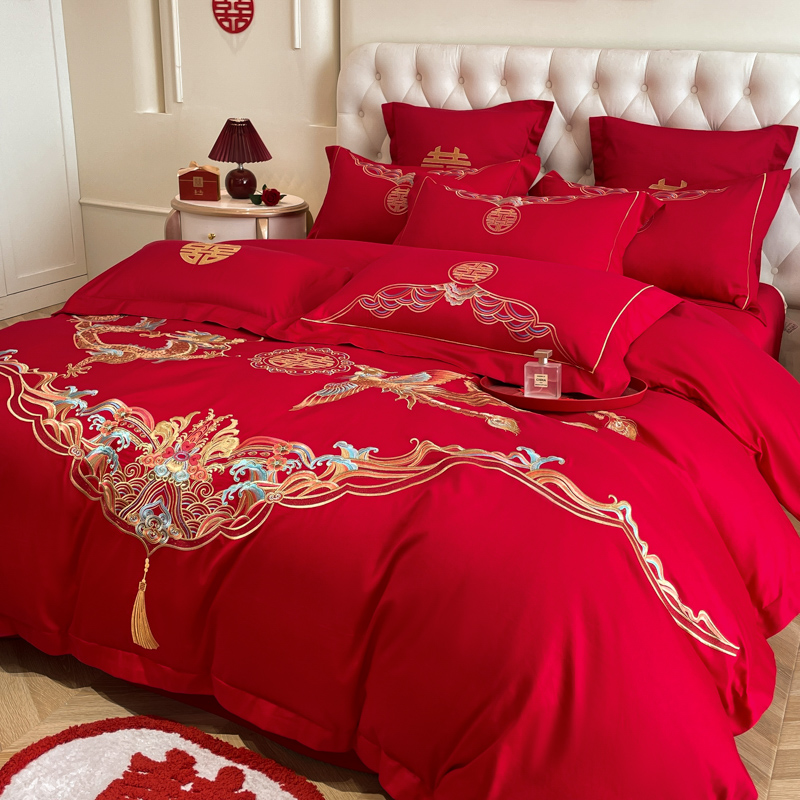 中式高档红色婚庆喜被四件套结婚