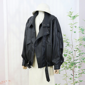 定制面料复古宽松廓形质感荔枝纹环保皮夹克荔枝纹仿真皮立领皮衣