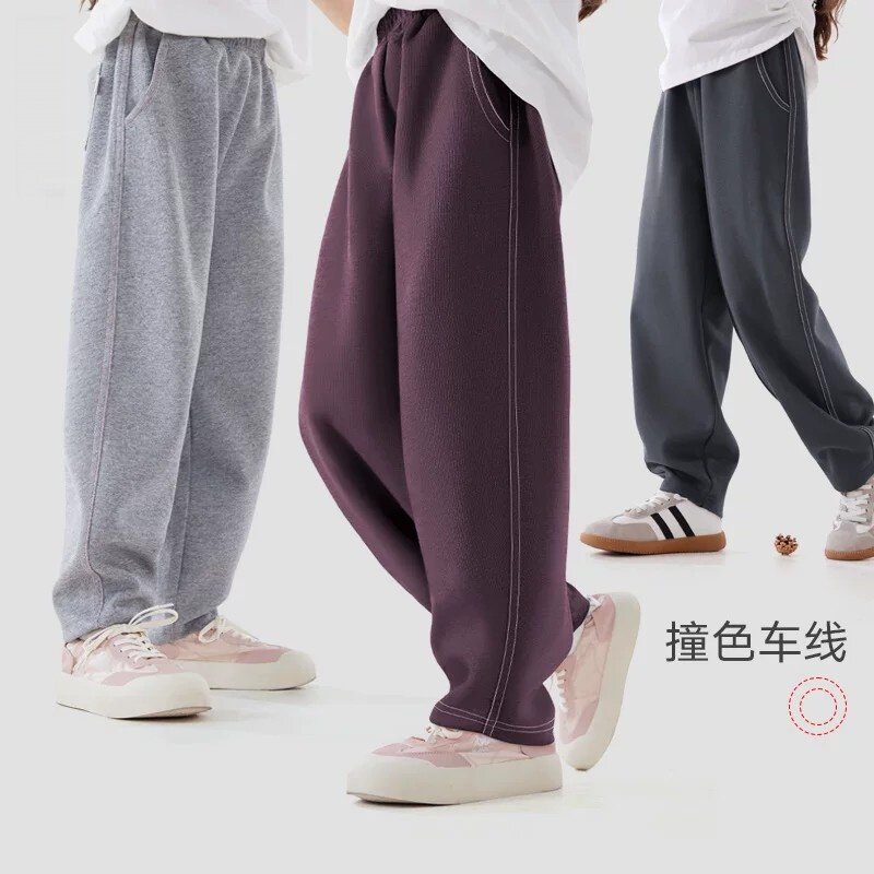 女童裤子春秋款儿童秋冬加绒加厚阔腿裤宽松休闲长裤中大童运动裤