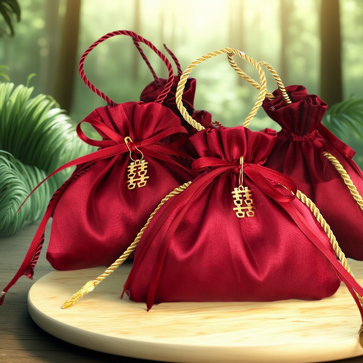 结婚喜糖袋婚礼手提喜糖袋丝绒婚礼糖果礼盒订婚回礼伴手礼喜糖袋