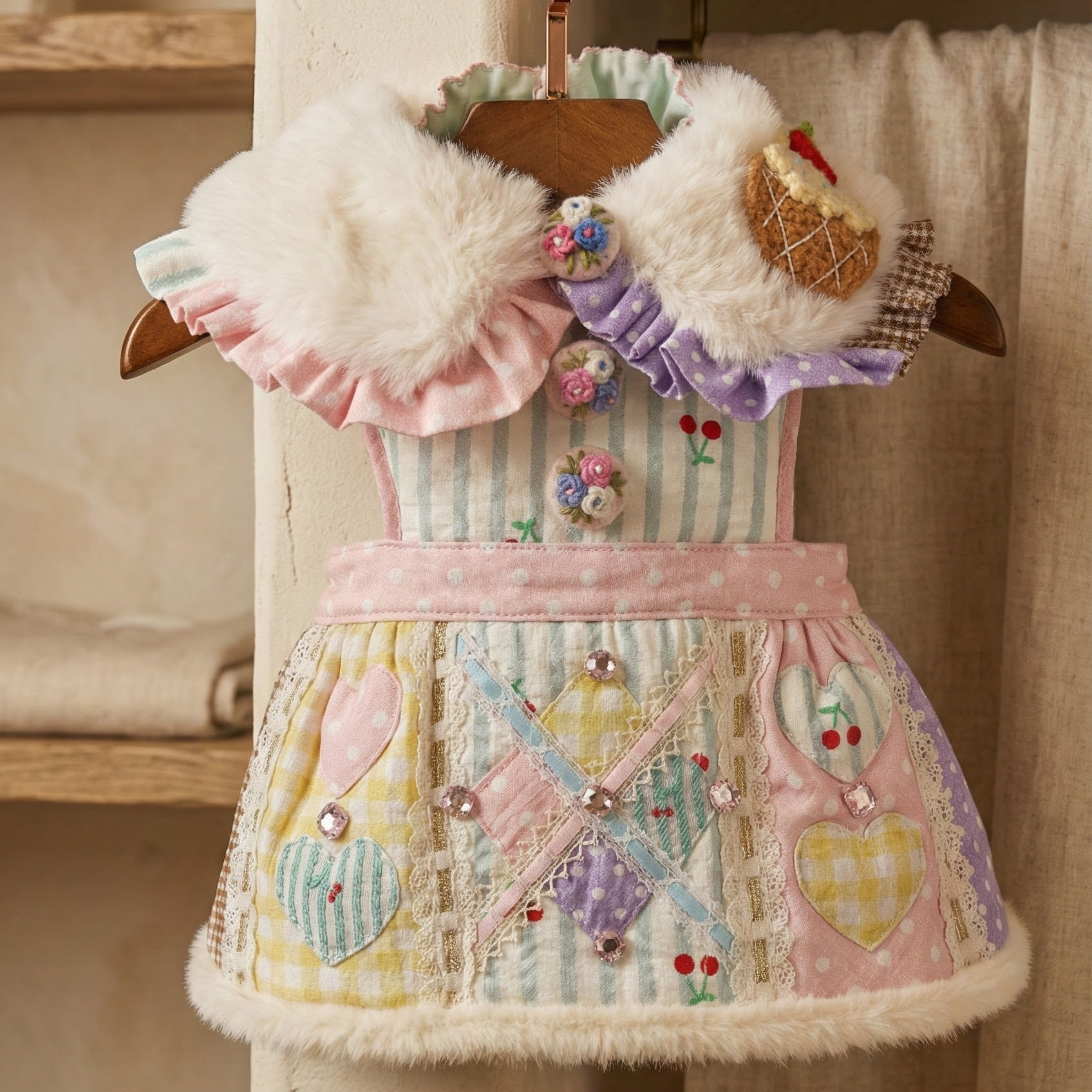 Elsamilu甜美风宠物公主裙冬保暖猫咪狗狗夹棉衣服可爱毛绒围兜,宠物/宠物食品及用品,猫宠物服装/雨衣（新）,淘宝优惠券,粉丝福利购,淘宝优惠卷