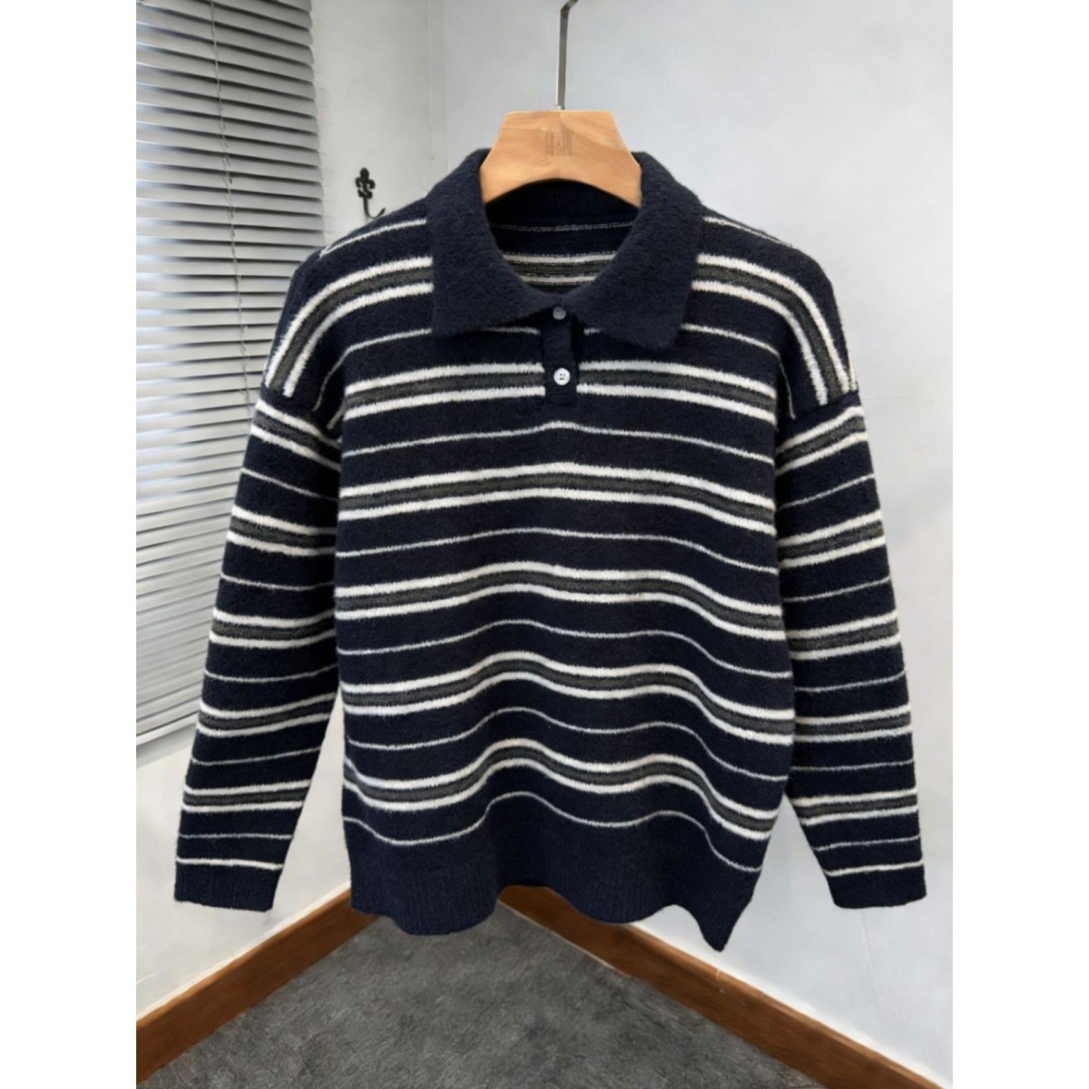 老钱风仿貂毛条纹polo领毛衣男女秋冬高级感痞帅慵懒风针织衫外套,男装,针织衫/毛衣,淘宝优惠券,粉丝福利购,淘宝优惠卷