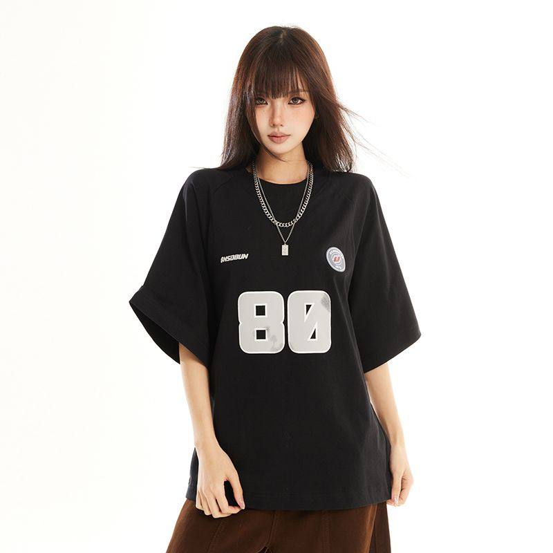 美式复古字母印花短袖t恤女春夏新宽松情侣运动落肩上衣ins男,女装/女士精品,T恤,淘宝优惠券,粉丝福利购,淘宝优惠卷