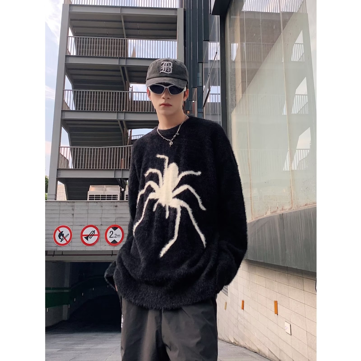 圆领无帽男毛衣时尚个性百搭毛衣男美式高街hiphop潮牌上衣