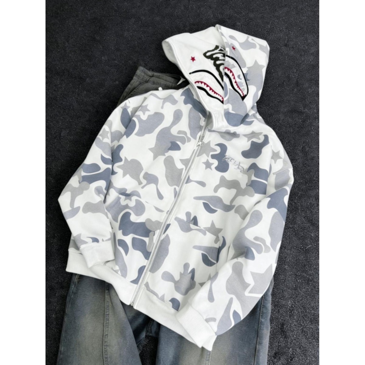 春秋鲨鱼双层连帽卫衣男女美式复古hiphop高街潮重磅新款迷彩外套,男装,卫衣,淘宝优惠券,粉丝福利购,淘宝优惠卷