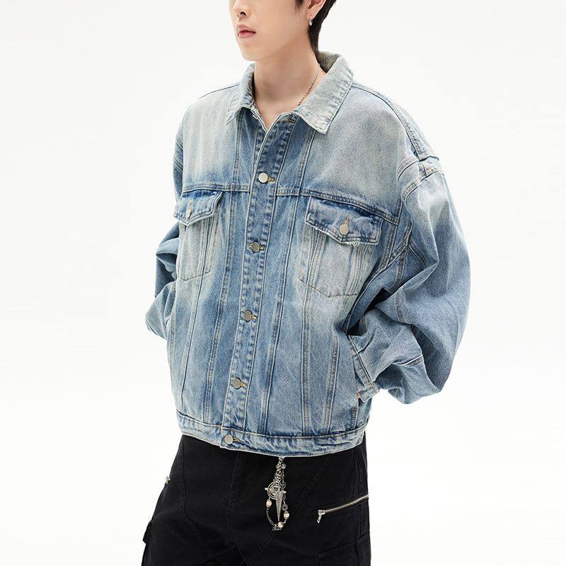 美式复古渐变牛仔外套女早春季新款翻领百搭宽松休闲夹克上衣男潮,男装,牛仔外套,淘宝优惠券,粉丝福利购,淘宝优惠卷