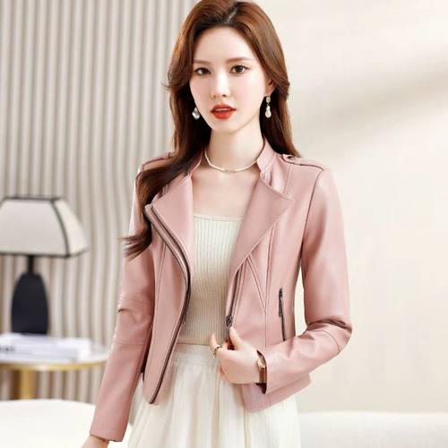 海宁皮外套女绵羊皮短款大码修身韩版百搭显瘦女士皮夹克机车皮衣