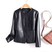 外套韩版 2026春季 修身 海宁真皮皮衣女圆领短款 百搭绵羊皮夹克 新款