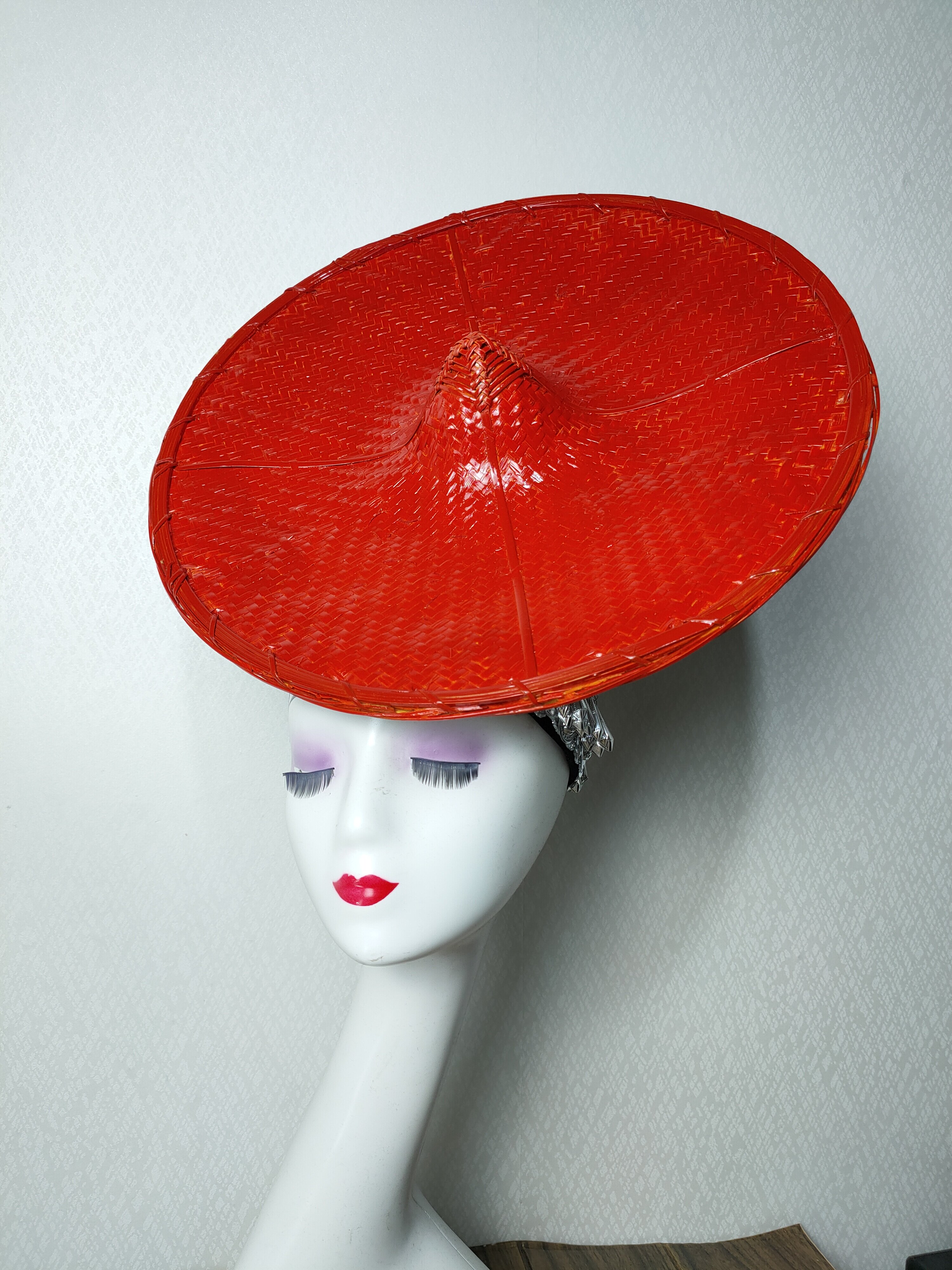 山南笠影舞花头饰斗笠出族成人孩子演傣服装头饰蹈腰红斗笠道具