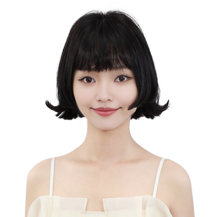 瑞贝卡假发女短发空气刘海一刀切发尾外翻灵动俏皮全真发自然头套