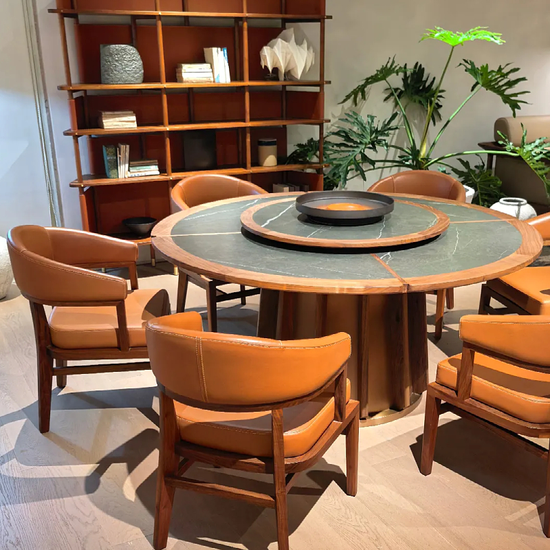 新中式黑胡桃木大圆桌餐桌