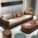 新中式 宋代美学家具胡桃木沙发直排三人位 实木沙发客厅2025年新款