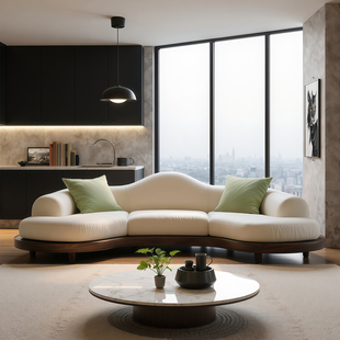 宋氏美学实木沙发客厅圆弧沙发2026新款弧形转角轻奢半圆异形家具