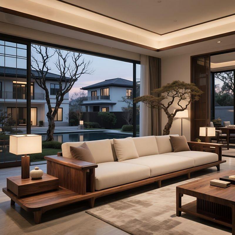 新中式黑胡桃木实木沙发客厅别墅高端2026款轻奢宋氏美学直排沙发