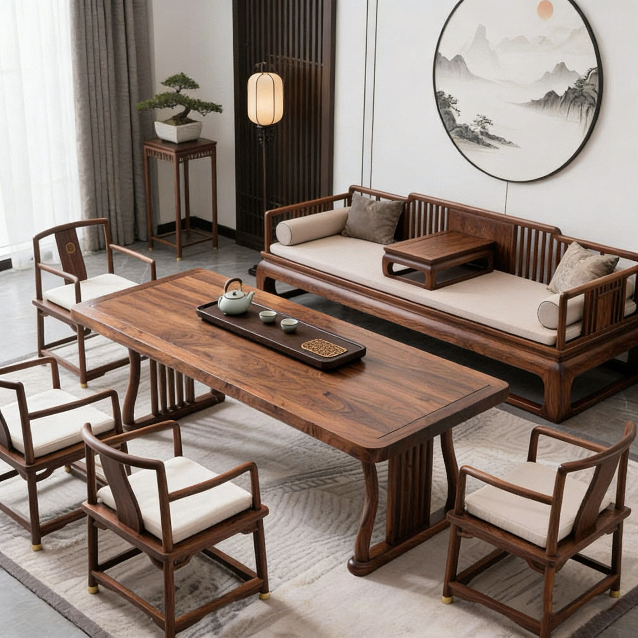 新中式黑胡桃木茶桌2026新款宋式美学罗汉床禅意办公室泡茶桌家具,住宅家具,家用茶台/茶桌,淘宝优惠券,粉丝福利购,淘宝优惠卷