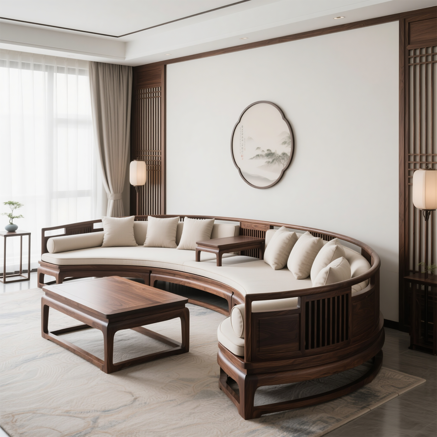 新中式北美黑胡桃木实木沙发组合