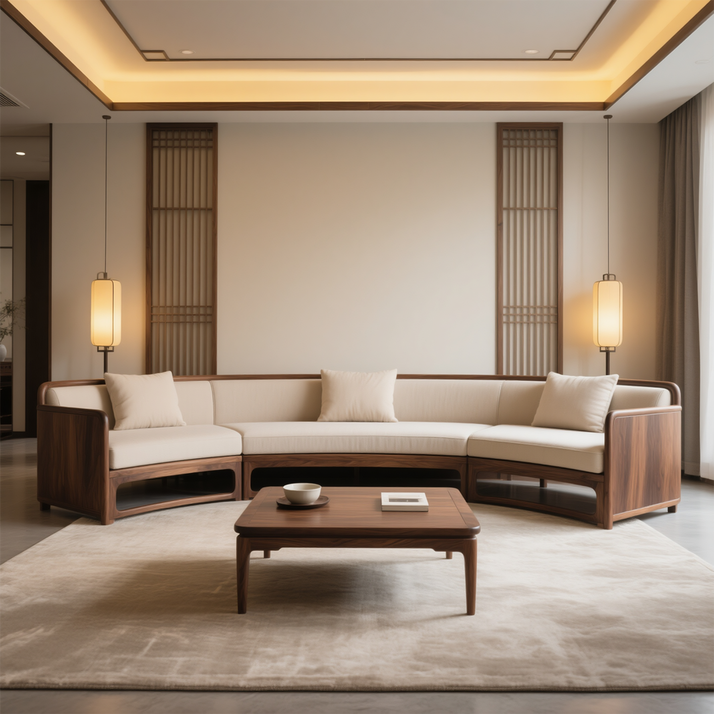 新中式北美黑胡桃木沙发组合