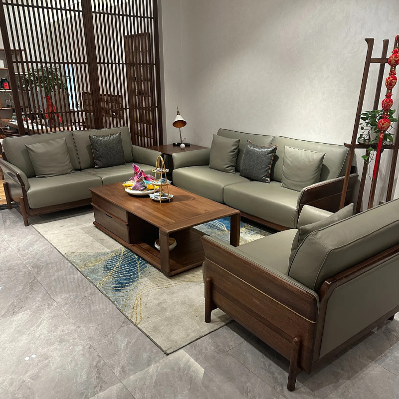 北美黑胡桃木实木沙发三人位