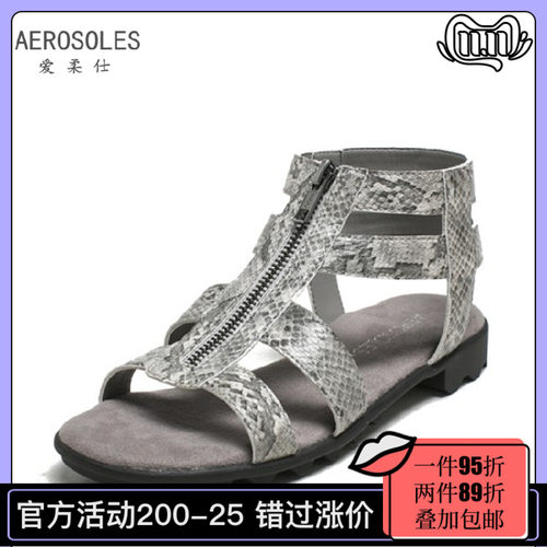 简约风露趾拉链平底百搭罗马鞋