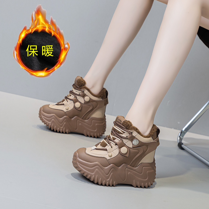 震地王厚底老爹鞋棉鞋高跟休闲鞋