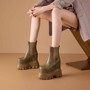 16厘米cm公分超高跟女鞋真皮短靴小个子单鞋真皮厚底内增高马丁靴