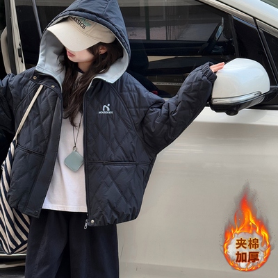 女童连帽夹棉外套保暖连帽棒球服