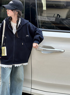 女童连帽拉链蝴蝶结外套春秋
