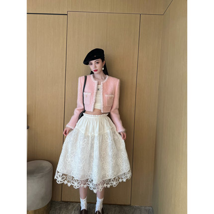 NancyCavally专柜款颗粒感马海毛/羊毛 精致温柔美箱型小香短外套