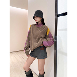 NancyCavally专柜款高品质铜氨丝面料 运动风多巴胺拼色廓版外套