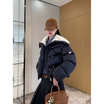 NancyCavally撞色大翻领羽绒服