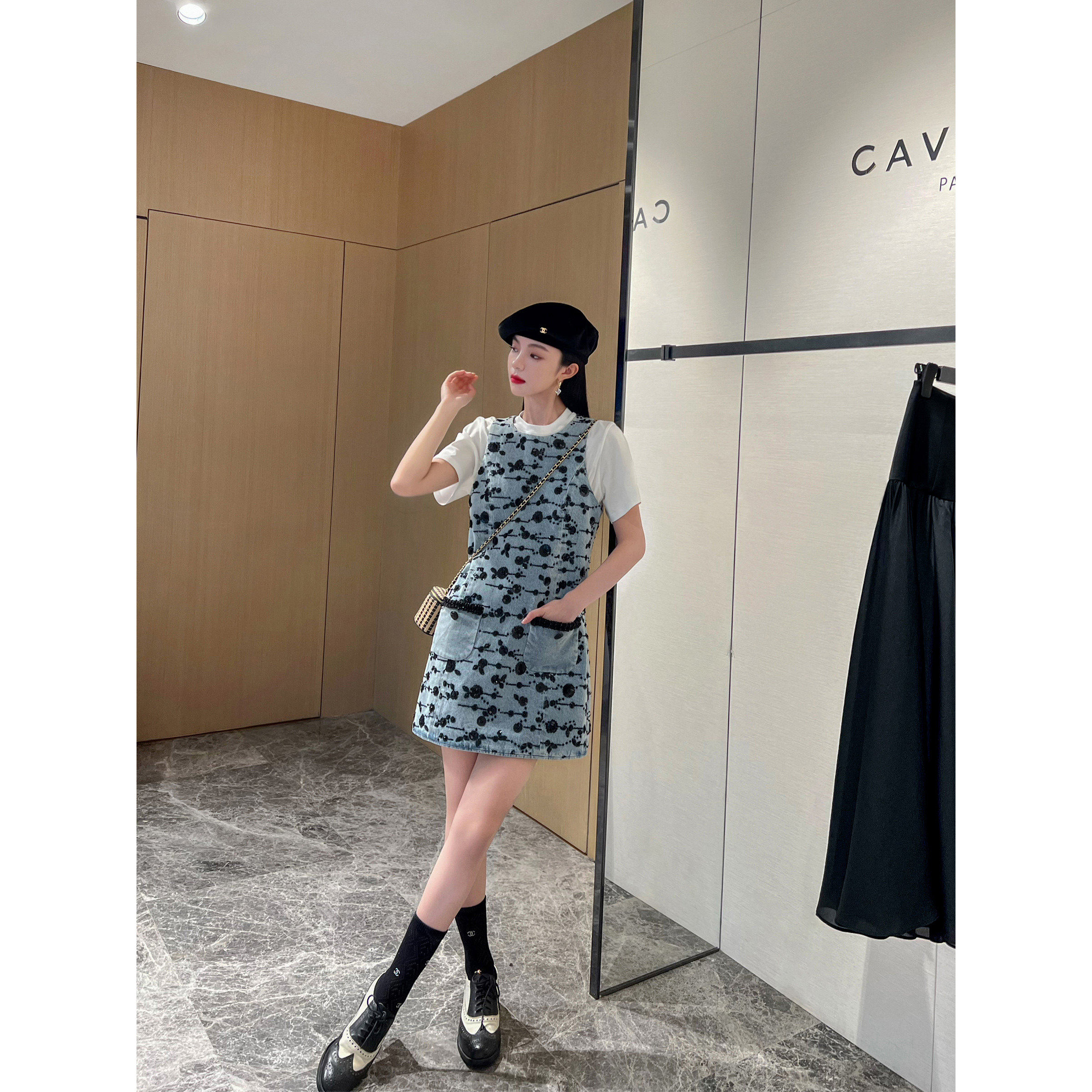 NancyCavally时装感钉珠连衣裙