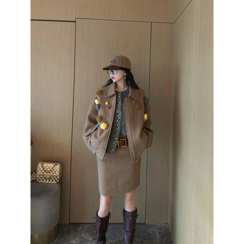 NancyCavally羊绒花毛呢夹克套装