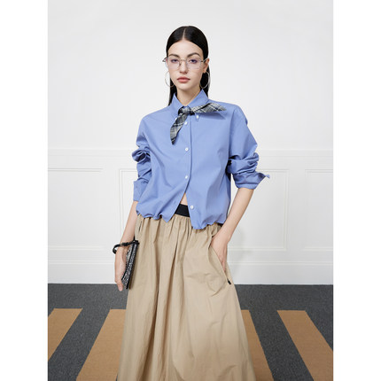 NancyCavally专柜款爽滑绵密天丝棉 知识分子风撞色兔耳领结衬衫