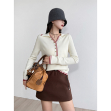 NancyCavally专柜款高支高密80S特细羊毛 学院POLO领半开襟羊毛衫