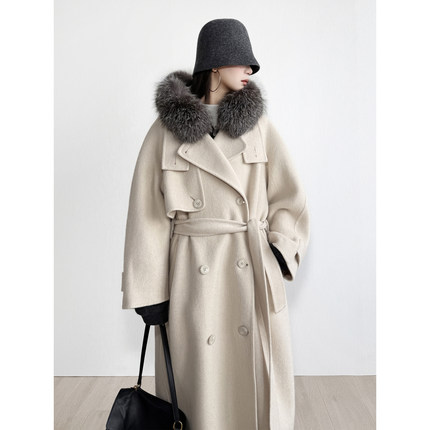 NancyCavally专柜款澳洲进口超细羊毛/山羊绒 甜润翻领双面呢大衣