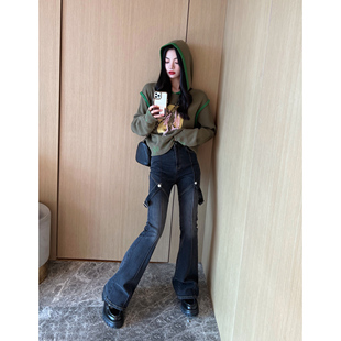 NancyCavally千禧辣妹造型神裤  复古显瘦高解构设计微喇牛仔长裤