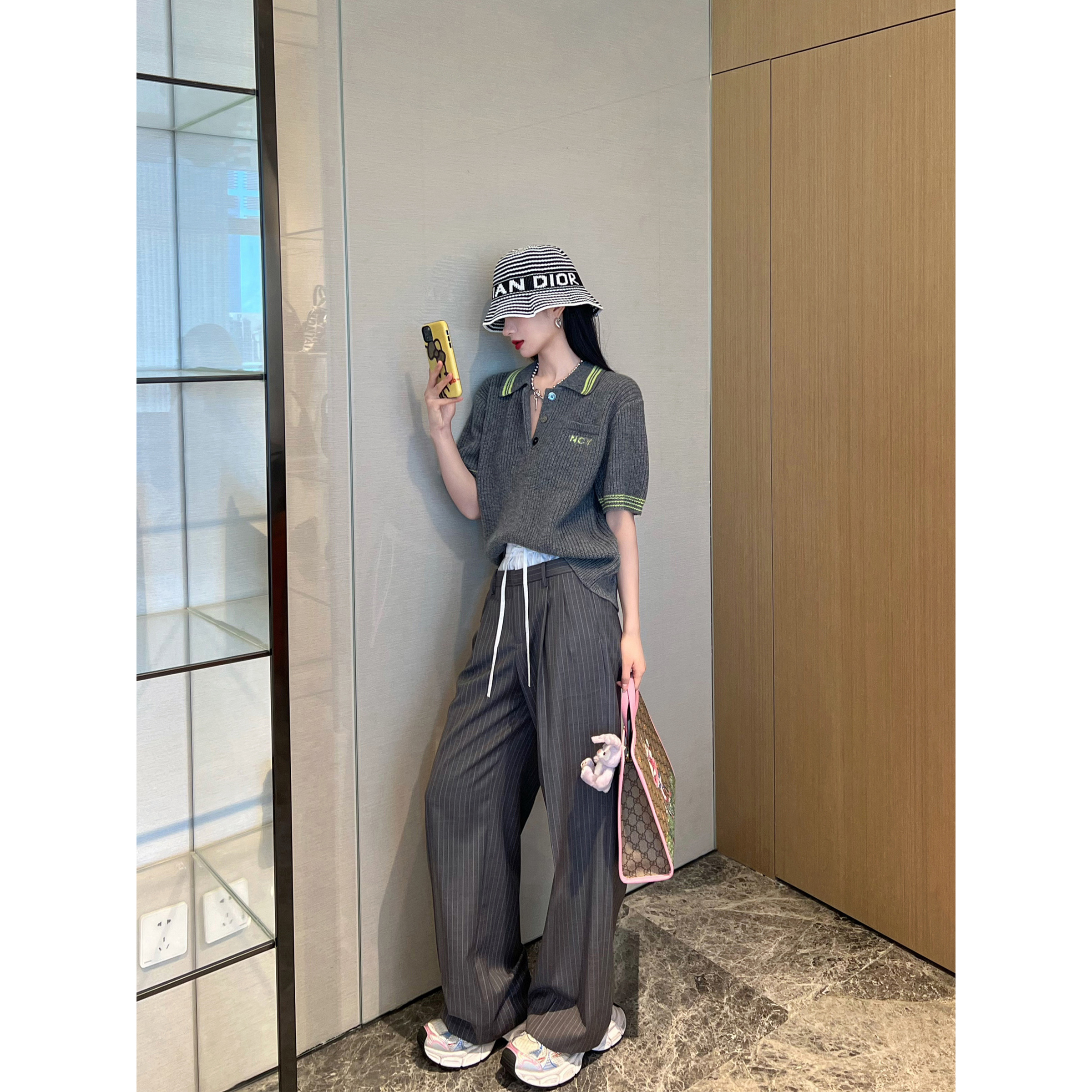 NancyCavally双腰头拼接阔腿裤