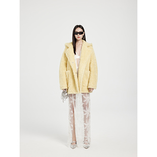 NancyCavally专柜款优质绵密羊毛 奢华美感大廓形翻领泰迪熊外套