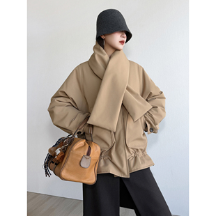 NancyCavally专柜款奢感丰盈高密95白鹅绒 极简围巾式一体羽绒服