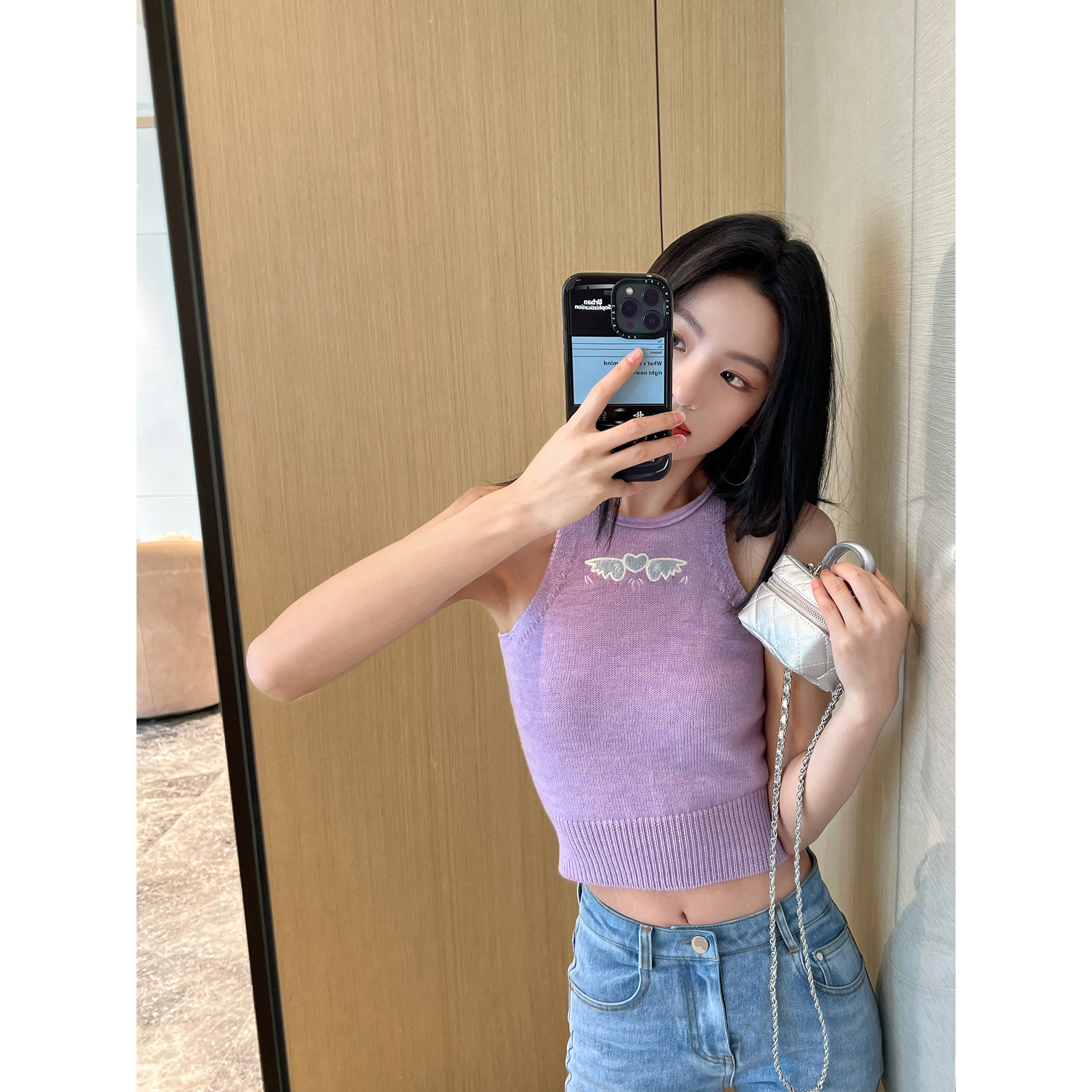 NancyCavally夏日甜心辣妹 爱心天使刺绣100羊毛马卡龙露腰小背心