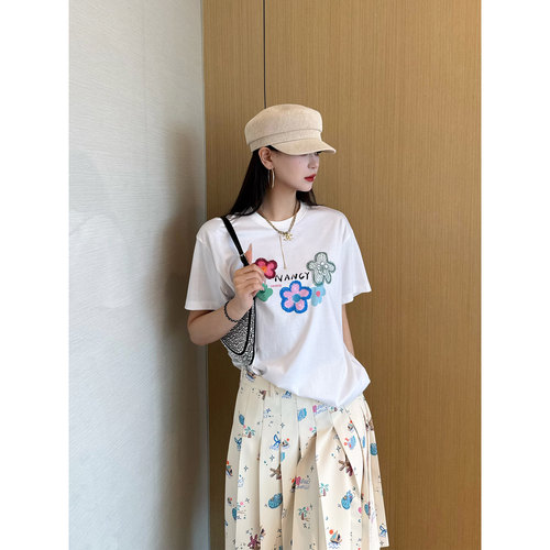 NancyCavally趣味海岛风压褶半裙