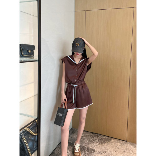 NancyCavally海军领无袖真丝套装