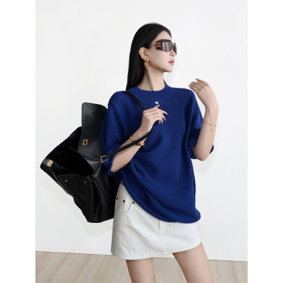 NancyCavally自然卷边廓形针织T