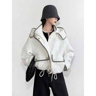 NancyCavally专柜款定染柔雾环保纱 撞色工装绗缝夹棉长/短款外套