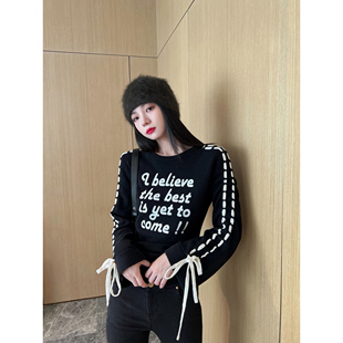 NancyCavally布偶日记 極柔亲肤纯羊毛 撞色绑带设计针织衫毛衣