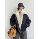 NancyCavally专柜款 高密蓬松95白鹅绒可拆卸羊毛领飞行夹克羽绒服